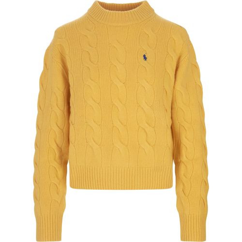 Ralph Lauren Woman Braided Yellow Sweater With Turtleneck de Mujeres