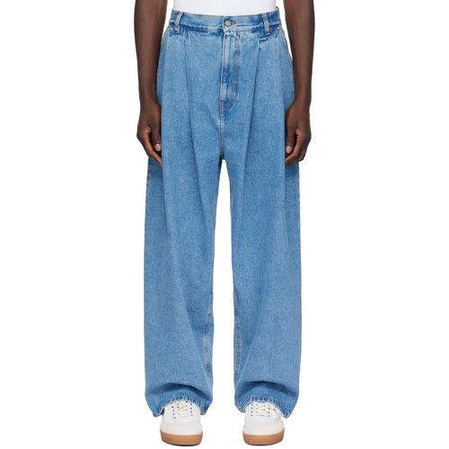Hed Mayner Blue Pleated Jeans for Men 