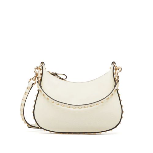 Valentino Garavani Small Rockstud Hobo Bag White