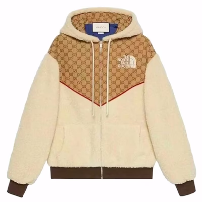 Gucci X The North Face Gg Canvas Shearling Jacket Beige For Men