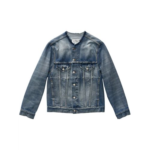 MAISON MARGIELA Collarless Cut-Out Denim Jacket In Indigo