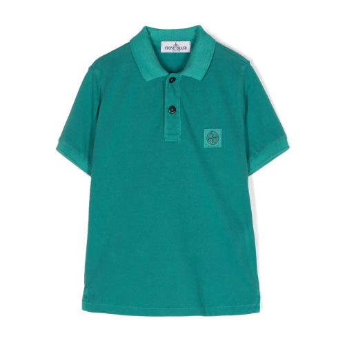 Stone Island Junior Abstract-Print Linen Shirt Green for Kids