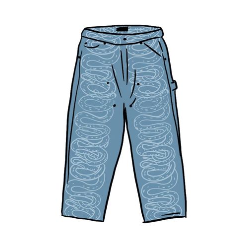 Supreme HYSTERIC GLAMOUR Snake Double Knee Denim Painter Pant Blue
