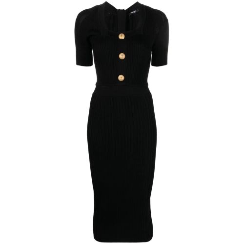 slim fit dress slacks Balmain Black & Gold Beaded V-Neck Mini Dress