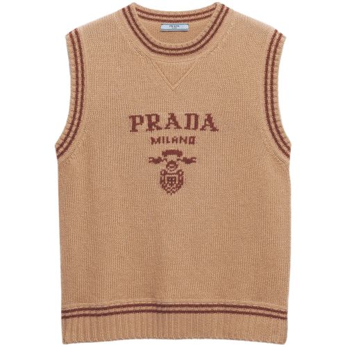 Prada Intarsia Ribbed Vest Brown for Women