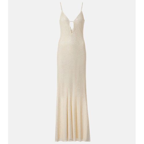 sage green dress for wedding near me Mint Rhinestone Mesh Midi Dress – self-portrait main image 1