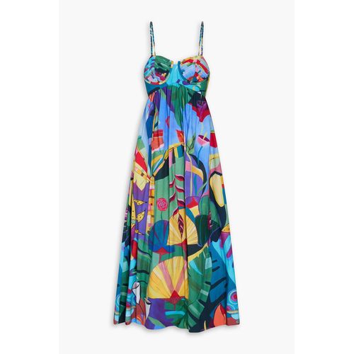 Farm Rio Chita Woodcut Green Maxi Dress - Exclusive for Women