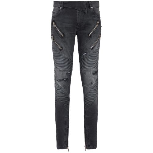 Balmain Panelled Distressed Skinny Jeans Grey for Men