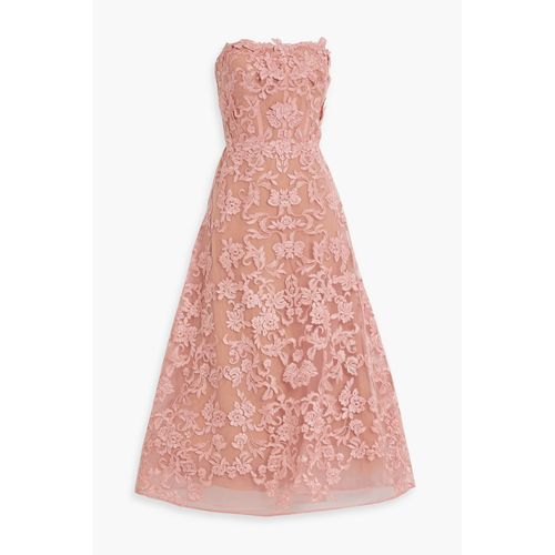 Marchesa Notte - Strapless Floral-Appliqud Crepe Midi Dress - Pink - 0 for  Women