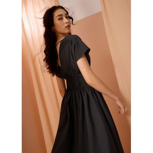 LOVE, BONITO Trinh Pintuck Plunge Fit Flare Midaxi Dress Love
