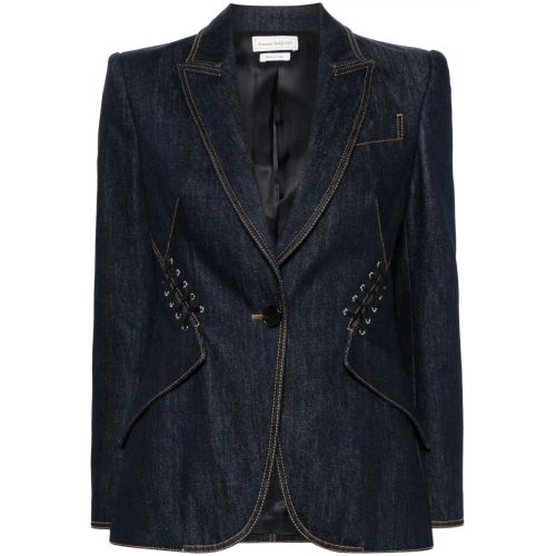 Alexander McQueen Lace-Up Denim Blazer Blue for Women