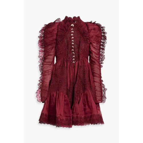 Zimmermann - Guipure Lace-Trimmed Linen And Silk-Blend Mini Dress - Burgundy  - 00 for Women
