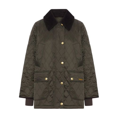 Barbour Annandale Diamond Quilt Jacket With Cord Collar In Olive