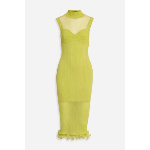HERVE LEGER Herv Lger - Layered Ribbed Tulle And Stretch-Knit Midi Dress  - Yellow - M for Women