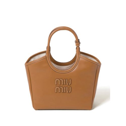 Miu Miu Ivy Leather Tote Bag Brown for Women