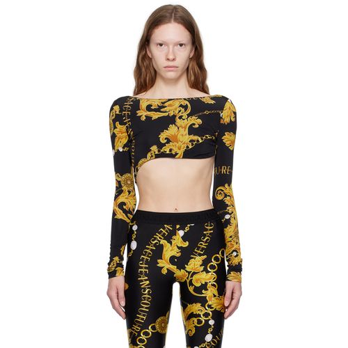 Versace Jeans Couture Black Gold Chromo Couture Bodysuit for Women