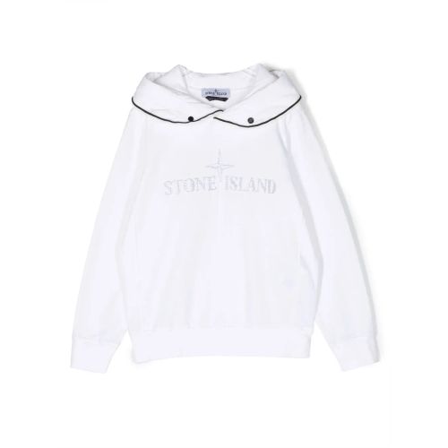 Stone Island Junior Logo-Print Cotton Hoodie White for Kids