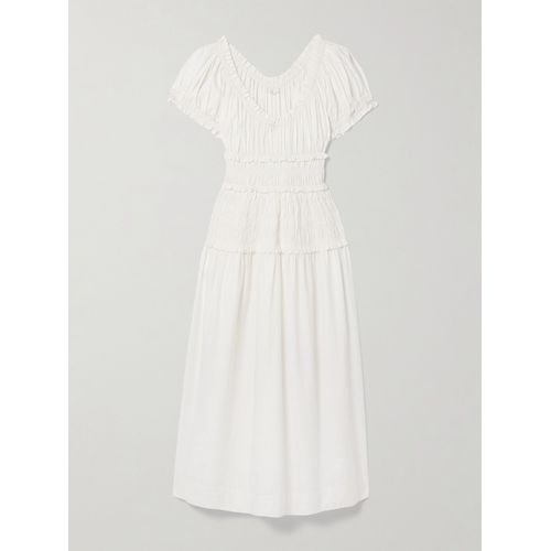 DOEN DEN - Ischia Shirred Organic Cotton-Blend Voile Midi Dress - White -  Xx Small for Women