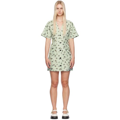 green ganni dress GANNI Mesh Short Sleeve Midi Wrap Dress Island Green Floral Print Size –  Celebrity Owned main image 1