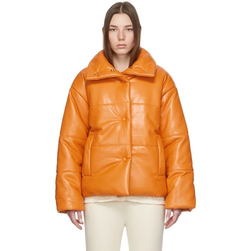 Nanushka Orange Hide Puffer Vegan Leather Jacket for Women