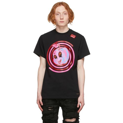 99% IS 99%IS- ブラック Spiral Apple Mesh-Eye Tシャツ メンズ