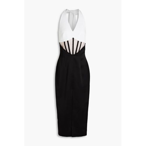 rasario black and white dress RASARIO Bow-Embellished Lace Corset Mini Dress Black/White Size 36 NEW –  Celebrity Owned