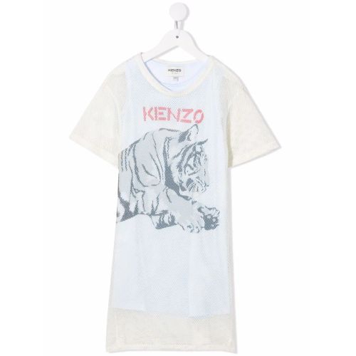Kenzo Kids Tiger-Print T-Shirt Dress Neutrals for Kids