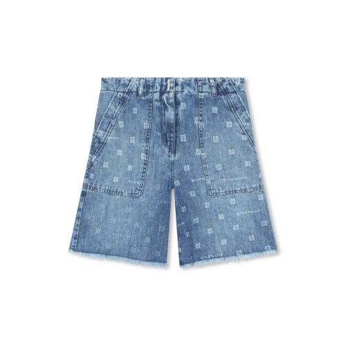 Givenchy Kids 4G-Pattern Denim Shorts Blue