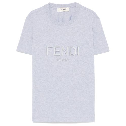 FENDI Logo-Embroidered T-Shirt Grey for Women