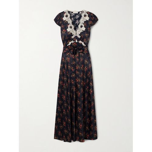 DOEN DEN - Tahlia Lace-Trimmed Floral-Print Silk-Charmeuse Midi Dress -  Beige for Women