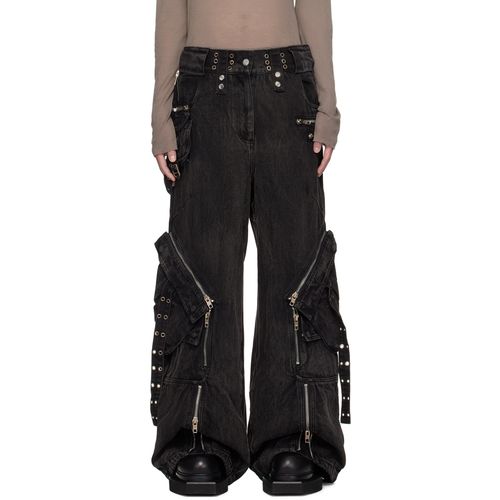 NO/FAITH STUDIOS Black Heavy Denim Cargo Pants for Men