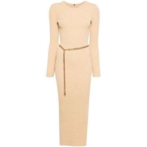 Michael Kors Chain-Belt Ribbed-Knit Midi Dress Brown for Women