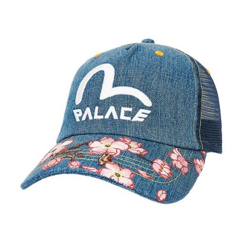 Palace X Evisu Denim Mesh Trucker Cap Stone Wash for Men