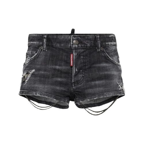 DSQUARED² DSQUARED2 Chain-Detail Denim Mini Shorts Black for Women