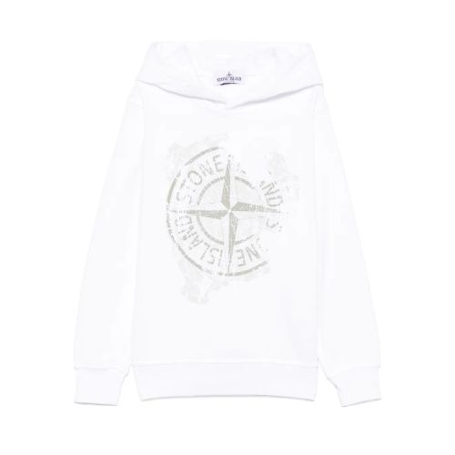 Stone Island Junior Compass-Motif Hoodie White for Kids