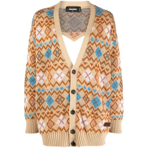 DSQUARED² DSQUARED2 Geometric-Print Wool Cardigan Neutrals for Women