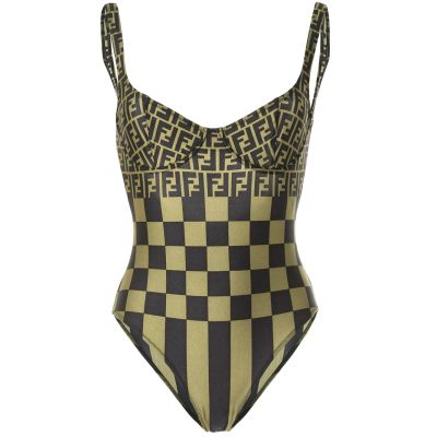 Buy Fendi Pre Owned Zucca Pattern Checked Swimsuit Black At Goxip